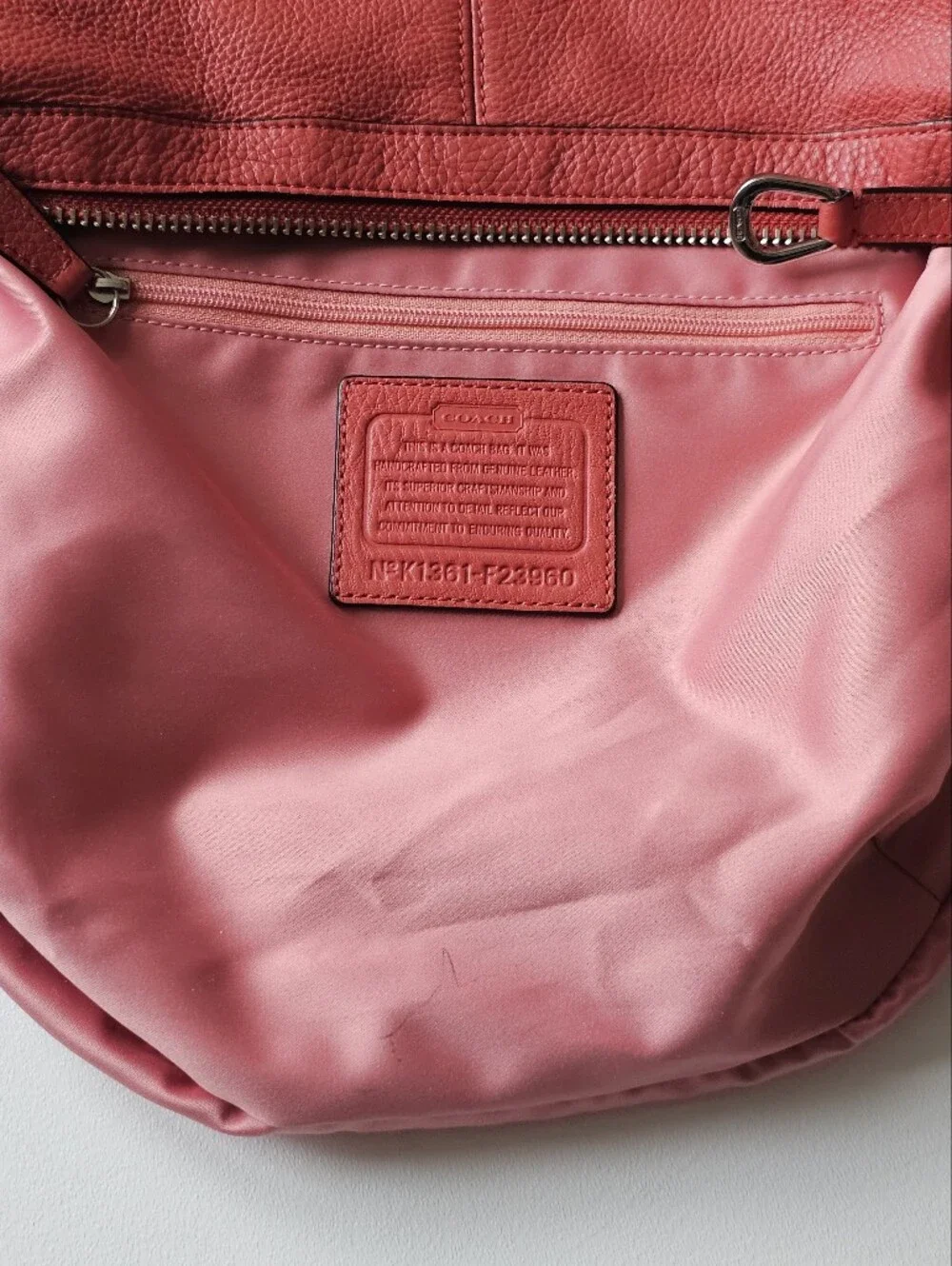 Coach Avery F23960 Coral Pebbled Leather Medium Hobo Shoulder Bag Tassel Hangtag